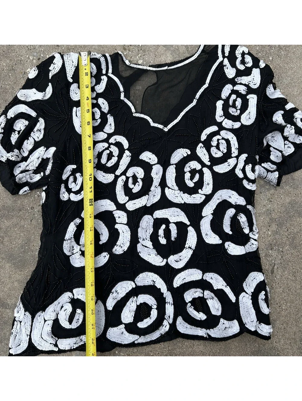 Stenay  Vintage 80s Silk Sequin￼ Hand Beaded Formal Evening Shirt Top Medium 36